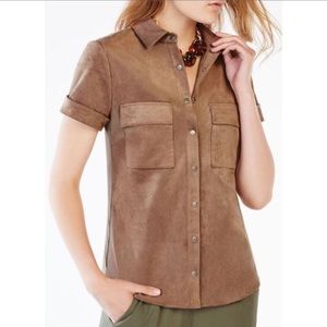 BCBG max esther faux suede button down top medium